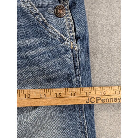 Ambercrombie Fitch Denim Bib Overalls Womens SZ XS Blue Whiskers Tapered Classic - Picture 7 of 15